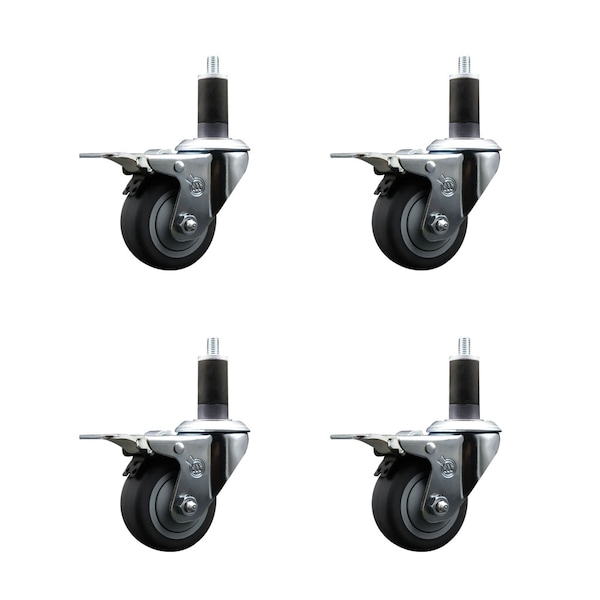 Service Caster 3'' Thermoplastic Rubber Swivel 1-1/4'' Expanding Stem Caster Set Total Lock Brake, 4PK SCC-EXTTL20S314-TPRB-114-4 - main
